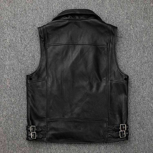 Gilet sans manches en cuir véritable pour homme, style motard, délavé, vêtement d'extérieur décontracté, fabricant OEM ODM en gros - Product Image 3