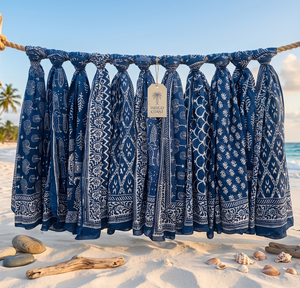 Paréo en coton doux 100% fait main, imprimé au bloc indigo, jupe bohème et paréo de plage, cache-maillot de bain - Product Image 3