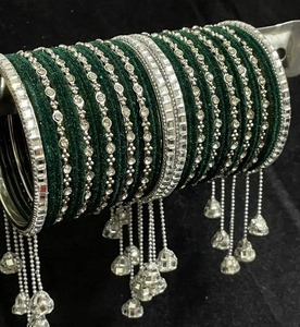 High Quality Indian Bridal Bangle Set Jhumki Bangles Imitation Pearl <b>Crystal</b> Rhinestone Punjabi Wedding Dulhan Choora - Product Image 6