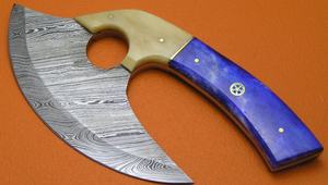 Damasco Chef cocina Ulu cuchillo hecho a mano vaina de cuero ajustable orientación de la mano Apto para lavavajillas cortador de Pizza de nuevo diseño - Product Image 3