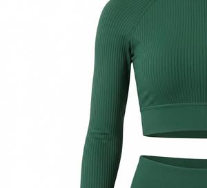 Seamless Ribbed Nylon 2-Piece Yoga Set <b>Mock</b> <b>Neck</b> Long Sleeve Crop <b>Top</b> & High Waist Tummy Control Sublimation Printed Leggings - Product Image 6