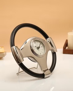 Horloge de volant 10 pouces moderne pour bureau et voiture, en acier inoxydable argenté, à piles, avec rétroéclairage - Product Image 1