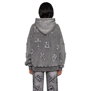 Sweat à capuche délavé effet vintage unisexe en molleton doux mélange coton coupe oversize streetwear décontracté épais - Product Image 5