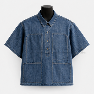 Camisa de Trabajo de Manga Corta para Hombre, Informal, Otoñal, Transpirable, 100% Algodón Orgánico, Estilo Denim, Personalizable, OEM, ODM, Marca Privada - Product Image 1