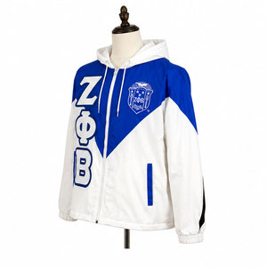 เสื้อแจ็คเก็ตวาร์ซิตี้สำหรับผู้หญิง Zeta Phi Beta แบบมีซิปเต็มตัว มีฮู้ด พิมพ์ลายตัวอักษรสมาคมนักศึกษากรีก สีน้ำเงินขาว เสื้อกันลม - Product Image 3