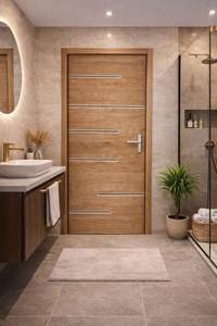 Puerta Interior Moderna de Madera de Teca con Chapa de Madera, Resistente a la Humedad, Ignífuga, Material MDF Sólido, Puerta de Madera Maciza - Product Image 3