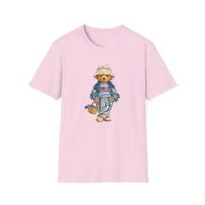 Camiseta Azul Claro para Mujer con Estampado de Oso, Cuello Redondo, Manga Corta, Casual, 100% Algodón, Transpirable, Corte Regular - Product Image 3