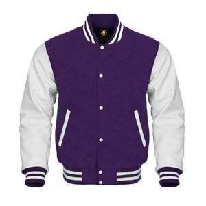 Veste universitaire en laine pour homme avec logo personnalisé, manches marron beige, col montant, fermeture éclair, manteau d'hiver décontracté respirant - Product Image 2