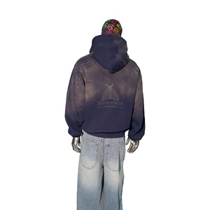 Venta al por mayor de calidad llano en blanco peso pesado hombres Hoody de gran tamaño logotipo personalizado Sun Faded Pullover algodón mezclado ácido lavado sudaderas con capucha - Product Image 2