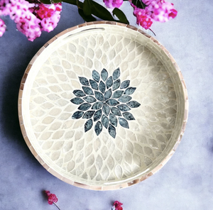 Plateau de service en incrustation de nacre fabriqué à la main avec de la nacre naturelle Ce plateau luxueux d'Inde - Product Image 1