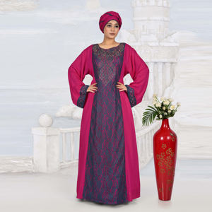 Kaftan modeste en rayonne avec panneau en dentelle brodée, élégant, à devant ouvert, manches longues décontractées, longueur ras du sol, idéal pour les occasions de l'Aïd - Product Image 4