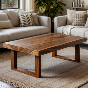 Table basse artisanale en bois de noyer massif, design rustique moderne, pour salon, bureau à domicile, mobilier de salon - Product Image 2