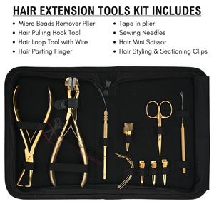 Kit professionnel de pinces à micro-perles en acier inoxydable pour extensions de cheveux avec ciseaux en acier inoxydable et aiguilles à crochet pour pose de bandes adhésives - Product Image 2