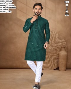 Kurta Royal Utsav pour homme, noir, traditionnel, longueur au sol, en rayonne, brodé Bandhani, coupe classique, toutes saisons, séchage rapide, idéal pour les fêtes - Product Image 3