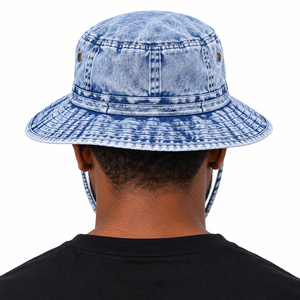 หมวกบักเก็ตปักลาย Phi Beta Sigma สีฟ้าอ่อน รุ่นปี 1914 สำหรับผู้ชาย ปีกกว้าง ผ้าฝ้ายฟอก พร้อมสายรัดคางปรับได้ - Product Image 2