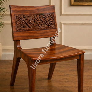 Silla de Comedor de Madera Maciza Hecha a Mano de Lujo con Tallado Floral Ornamental y Acabado en Madera de Palisandro - Product Image 2