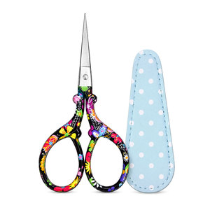 Colorful <b>Floral</b> Embroidery <b>Scissors</b> with Protective Leather Case - Product Image 1
