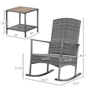 Set di 3 Sedie a Dondolo da Esterno in Rattan PE con Cuscini Morbidi e Seduta in Legno per Patio e Terrazza - Product Image 2