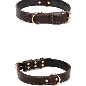 Collier pour chien en cuir véritable, robuste, réglable, avec boucle classique, anneau en D métallique, coutures renforcées, pour petits et moyens chiens - Product Image 3