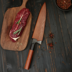 Couteau de chef artisanal sur mesure en acier carbone forgé, lame affûtée de 3,0 mm d'épaisseur, manche en bois, design moderne ambidextre, 8-9,9 pouces, personnalisable - Product Image 4