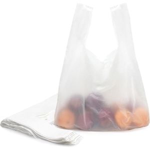 Sacchetti di Plastica Ispirati alle T-Shirt per la Spesa al Dettaglio, con Manici Bianchi 16x23 Pollici, Confezione da 10 - Product Image 1