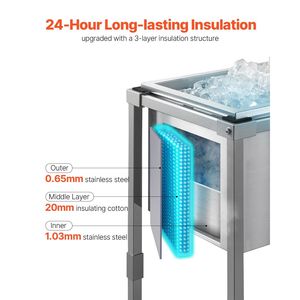 รถเข็นเก็บความเย็นสแตนเลสขนาด 22 นิ้ว x 16 นิ้ว x 38 นิ้ว ความจุ 32.8 ควอร์ต พร้อมล้อเลื่อนสำหรับใช้งานกลางแจ้ง - Product Image 3
