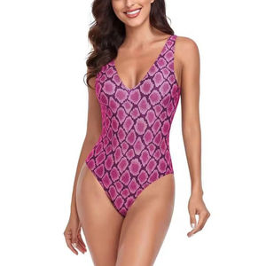 Conjunto de 2 piezas de traje de baño estampado de tela elástica con cuello pronunciado para mujer, con braga tipo tanga y sujetador triangular - Product Image 5