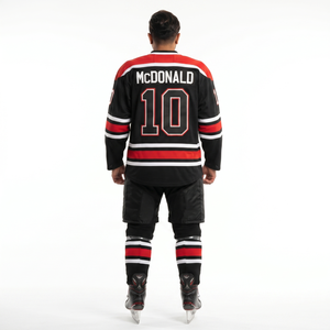 Maillot de hockey sur glace personnalisé sublimé, uniforme d'équipe classique, 100 % polyester, maille épaisse, noir, rouge, blanc, fabricant OEM - Product Image 2