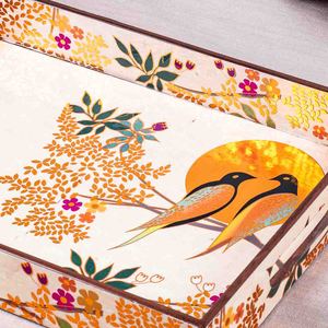 ถาดเสิร์ฟไม้ MDF ทำมือสไตล์โมเดิร์น เคลือบเงา ทนทานต่อการล้างในเครื่องล้างจาน เหมาะสำหรับอาหาร ชา กาแฟ ขนมขบเคี้ยว โต๊ะอาหารโรงแรม - Product Image 4