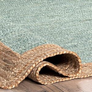 Modern Flat <b>Weave</b> Jute Area Rug Solid Color Rectangle Non Slip Living Room Floor Carpet Thin Pile Natural Border - Product Image 2