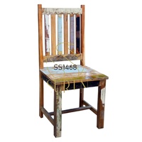 Chaise de salle à manger antique en bois recyclé multicolore pour hôtel, complexe hôtelier, villa, maison, mobilier de salle à manger