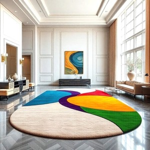 Tapis artisanal en laine multicolore à motif abstrait ondulé, antidérapant, moderne, rond ou ovale, pour salon et chambre à coucher, décoration intérieure - Product Image 1