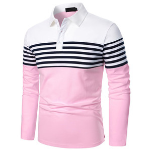 Polo de Manga Larga para Hombre, con Bloques de Color, Rayas Rosa, Blanco y Negro, Estilo Casual, Tejido de Punto, Corte Regular 2027 - Product Image 5