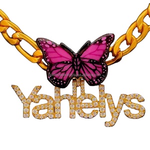 Prix de gros personnalisé plusieurs couleurs papillon caution en argent 925 plaqué or 14 carats dernier pendentif collier pour femmes bijoux - Product Image 4