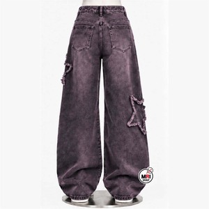 Wholesale <b>Mens</b> High Waist Wide Leg Ripped Star Distressed Denim Pants Street Style Cotton <b>Trousers</b> Casual Side Pockets Quick Dry - Product Image 4