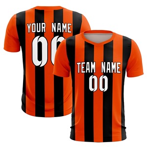 Maillot de football personnalisable pour homme, rayé orange et noir, col en V, manches courtes, ensemble uniforme en polyester anti-humidité - Product Image 2
