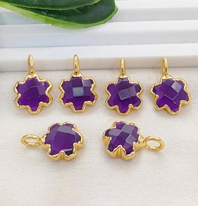 Pendentif Fleur de Trèfle en Pierre Précieuse de 10 mm Fait Main, Électroplaqué, Breloque pour Fabrication de Bijoux - Product Image 5