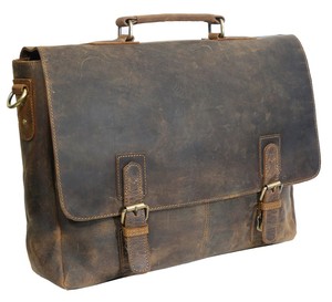 Classic Men's Crazy Horse Leather Briefcase With Buckle Closure Durable Business Messenger Bag Genuine Leather <b>Laptop</b> Bag - Product Image 3