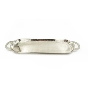 Bandeja Decorativa Ovalada de Metal Plateado con Asas, Diseño Minimalista, Empaque Individual - Product Image 1
