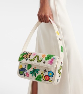 Bolso de Hombro Portátil de Lujo Hecho a Mano con Cuentas de Cristal, Motivo Floral Vintage de Insectos, Bordado para Fiesta en el Jardín, Bolso de Noche para Mujer - Product Image 1