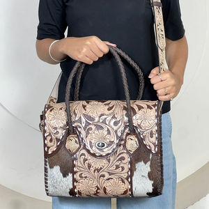 OEM ODM New Manufacturer <b>Tooled</b> <b>Leather</b> Cowhide Handbag for Women Genuine <b>Leather</b> Crossbody Tote Purse Satchel Hair On Hide Bag - Product Image 4