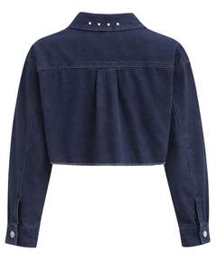 Veste en jean courte bleu marine personnalisée pour femme avec fermeture boutonnée sur le devant ornée de strass, manches longues, style streetwear tendance - Product Image 2