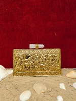 Pochette de soirée de luxe indienne artisanale en laiton, ornée de pierres d'agate et de nacre, idéale pour les mariages et les fêtes estivales