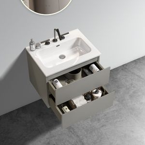 TIA 24\" <b>Wall</b> Mount Space Grey Bathroom Vanity with Large Storage Ceramic Sink and Three Faucet Holes <b>Floating</b> Bathroom Vanity - Product Image 2