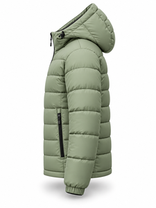 Blouson matelassé vert à capuche pour homme, imperméable, séchage rapide, coupe-vent, décontracté, fermeture éclair, rembourrage en polyester, longueur standard, couleur unie - Product Image 2