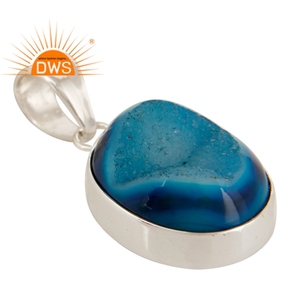 Chunky Oval Blue Druzy Gemstone Pendant Wholesale Fine Sterling 925 Silver Girls Fashion Pendant Jewelry - Product Image 3
