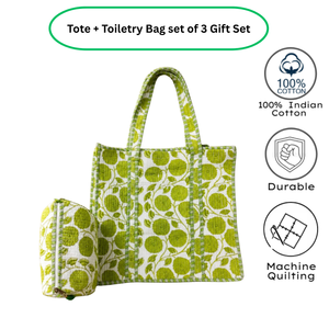Sac fourre-tout en coton à imprimé floral vert avec trousse de toilette assortie, fermeture éclair, sac de shopping isotherme élégant - Product Image 3