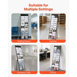 Portable Black Metal Newspaper Catalog <b>Holder</b> 20-Pocket Brochure Display Rack Floor Standing <b>Magazine</b> Literature Stand for - Product Image 6