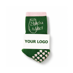 BCSI Custom Logo Matcha Lovers Text Themed Crew Heart Grip <b>Socks</b> Women's Anti-Slip Breathable Quick Dry Yoga Pilates Gym Indoor - Product Image 1