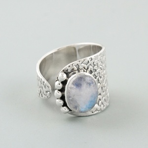 Anillo de Piedra Lunar Arcoíris Natural, Plata de Ley 925, Gema Ovalada, Joyería Boho Hecha a Mano, Venta al Por Mayor - Product Image 2